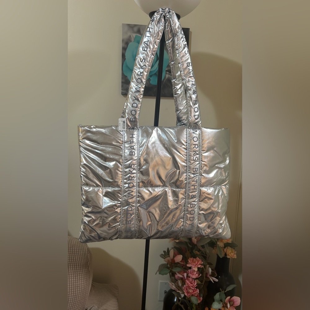 Bath & Body Works Silver Quilted Tote Bag